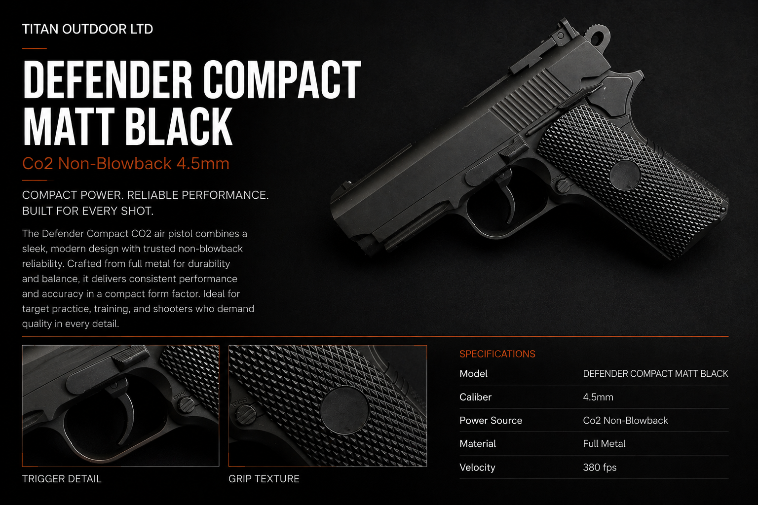 Defender Compact Matte Black — CO2 Non-Blowback 4.5mm