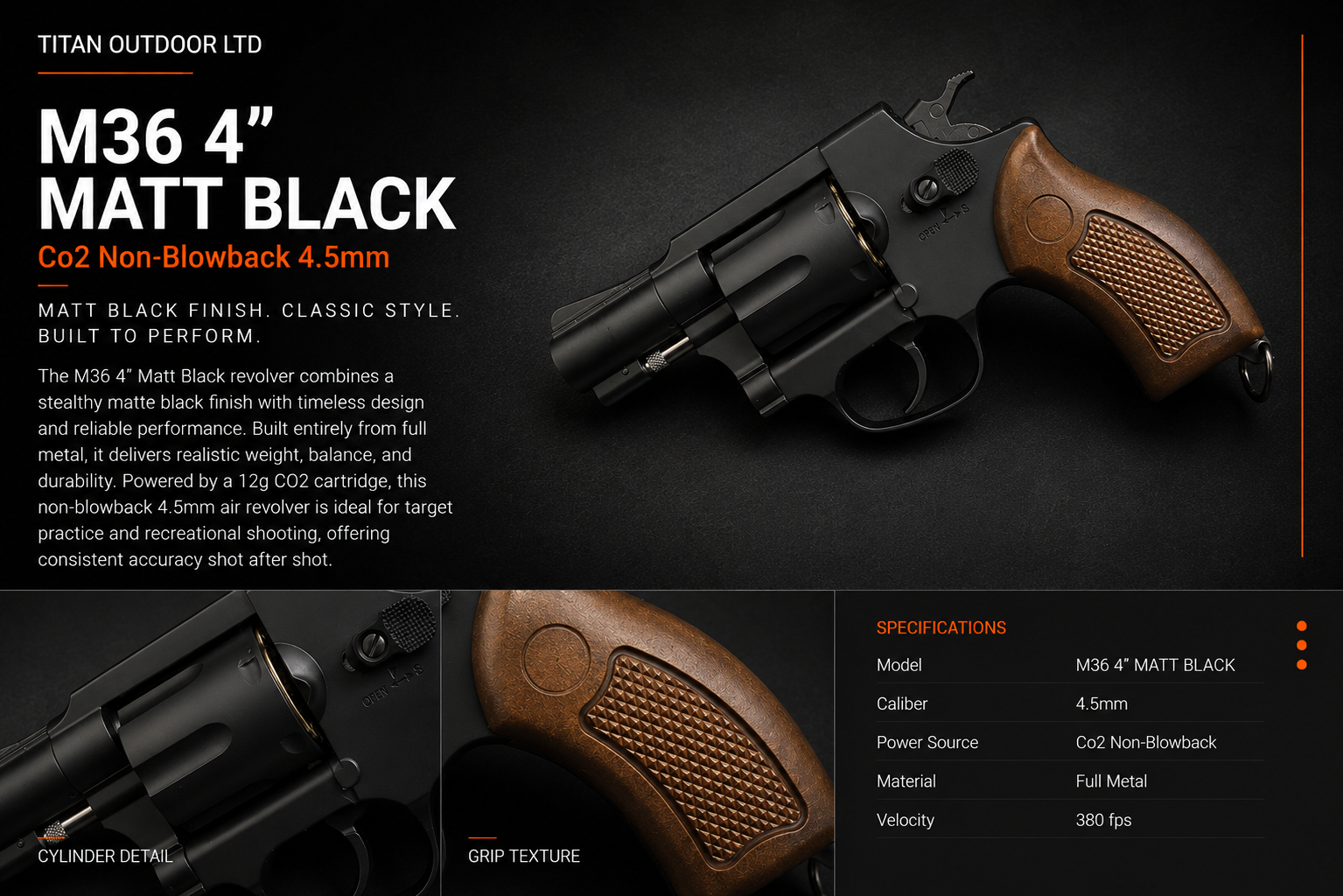 M36 4" Matte Black — CO2 Non-Blowback 4.5mm
