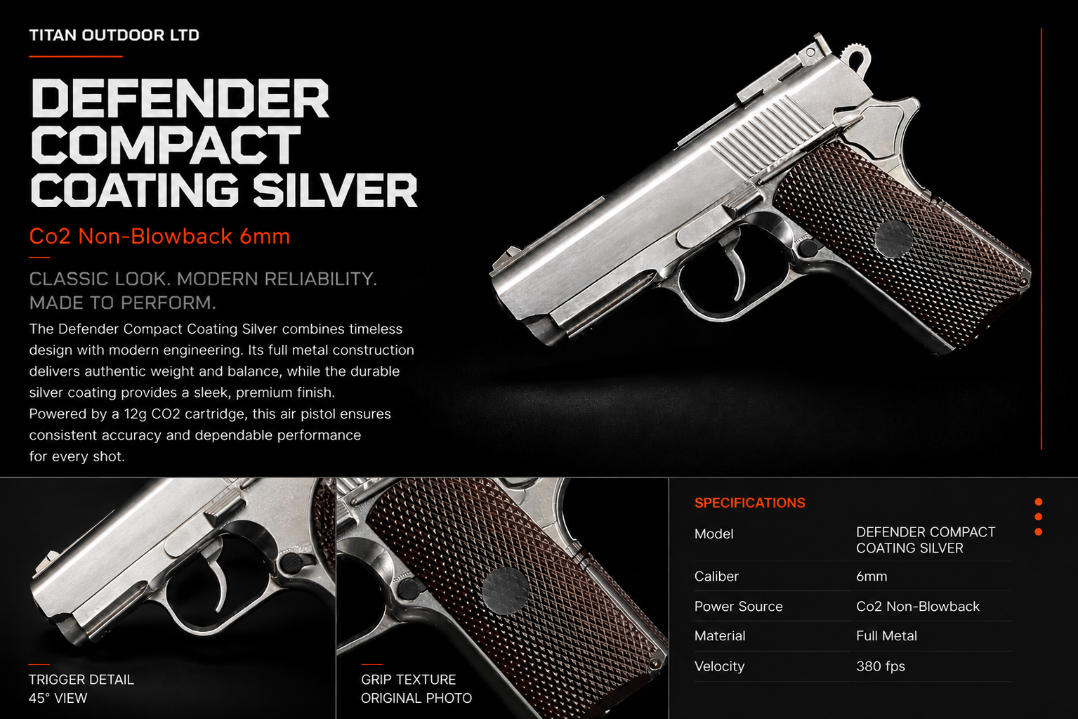 Defender Compact Coating Silver — CO2 Non-Blowback 6mm