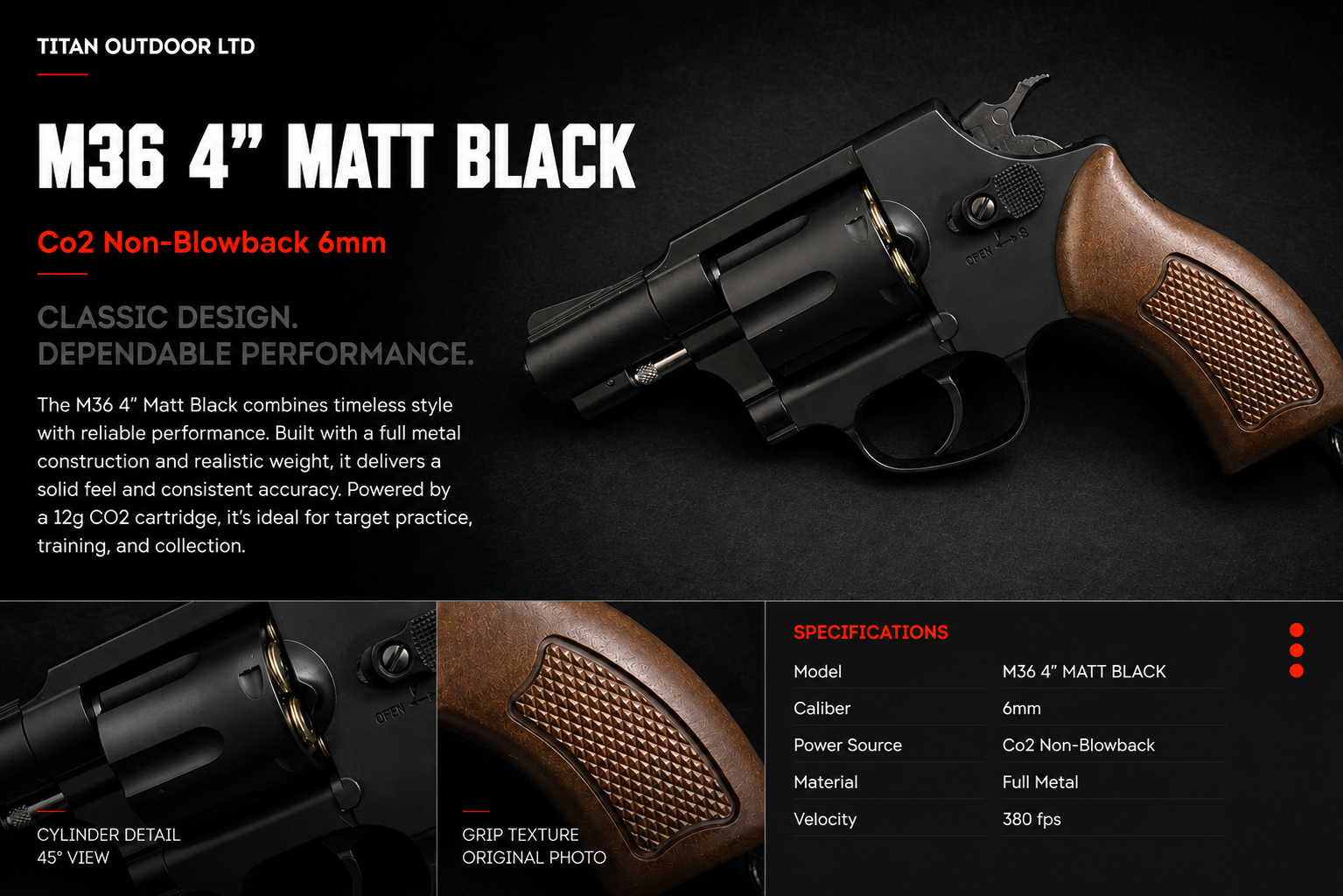 M36 4" Matte Black — CO2 Non-Blowback 6mm